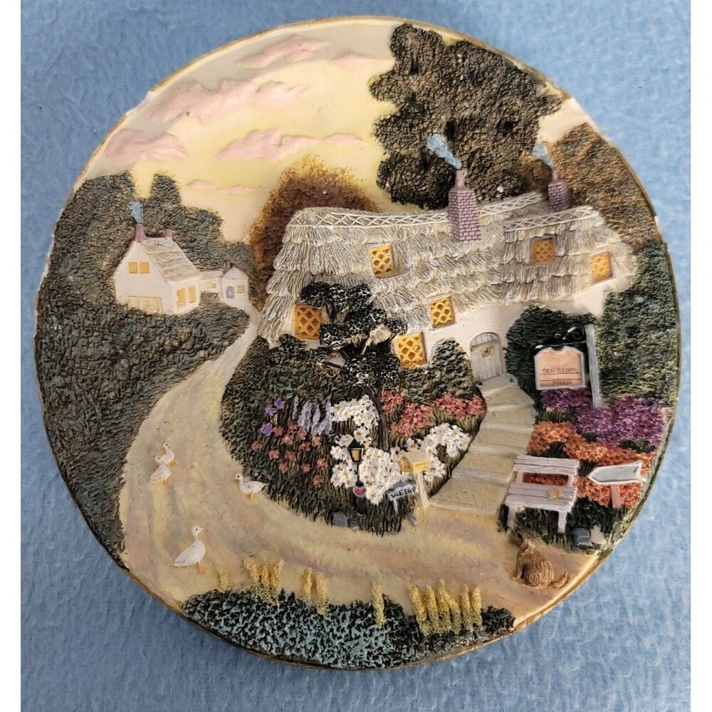 English Country Cottage Forest River duck 3D Ceramic collectible Plate